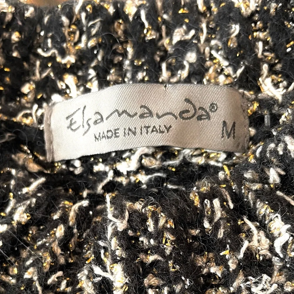 Made in Italy Glam Elegant Pullover Sweater, Gold w Timeless Ivory & Black - Picture 2 of 12